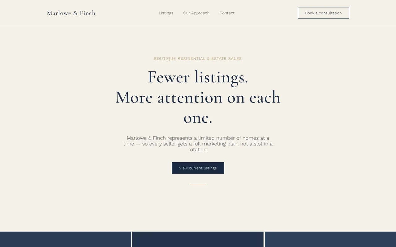 Homepage of the Marlowe & Finch concept site
